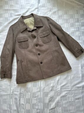 Brown Faux Suede Vintage 70s Button-Up Jacket